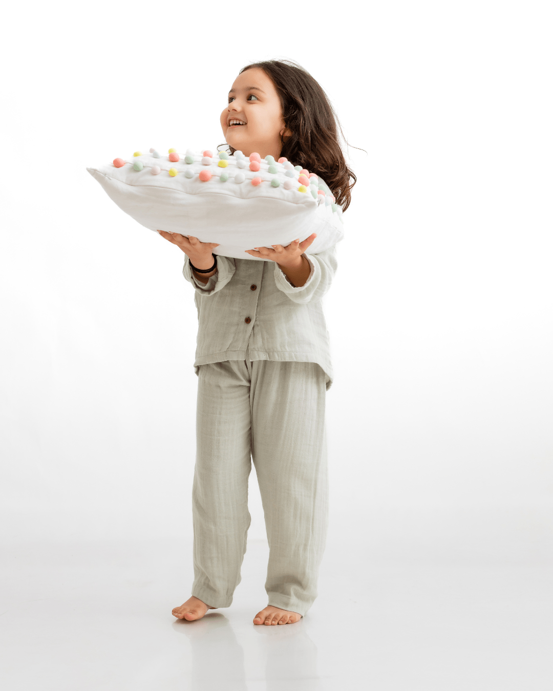 Zoey night suit Olive Hush Organic Muslin Nightsuit