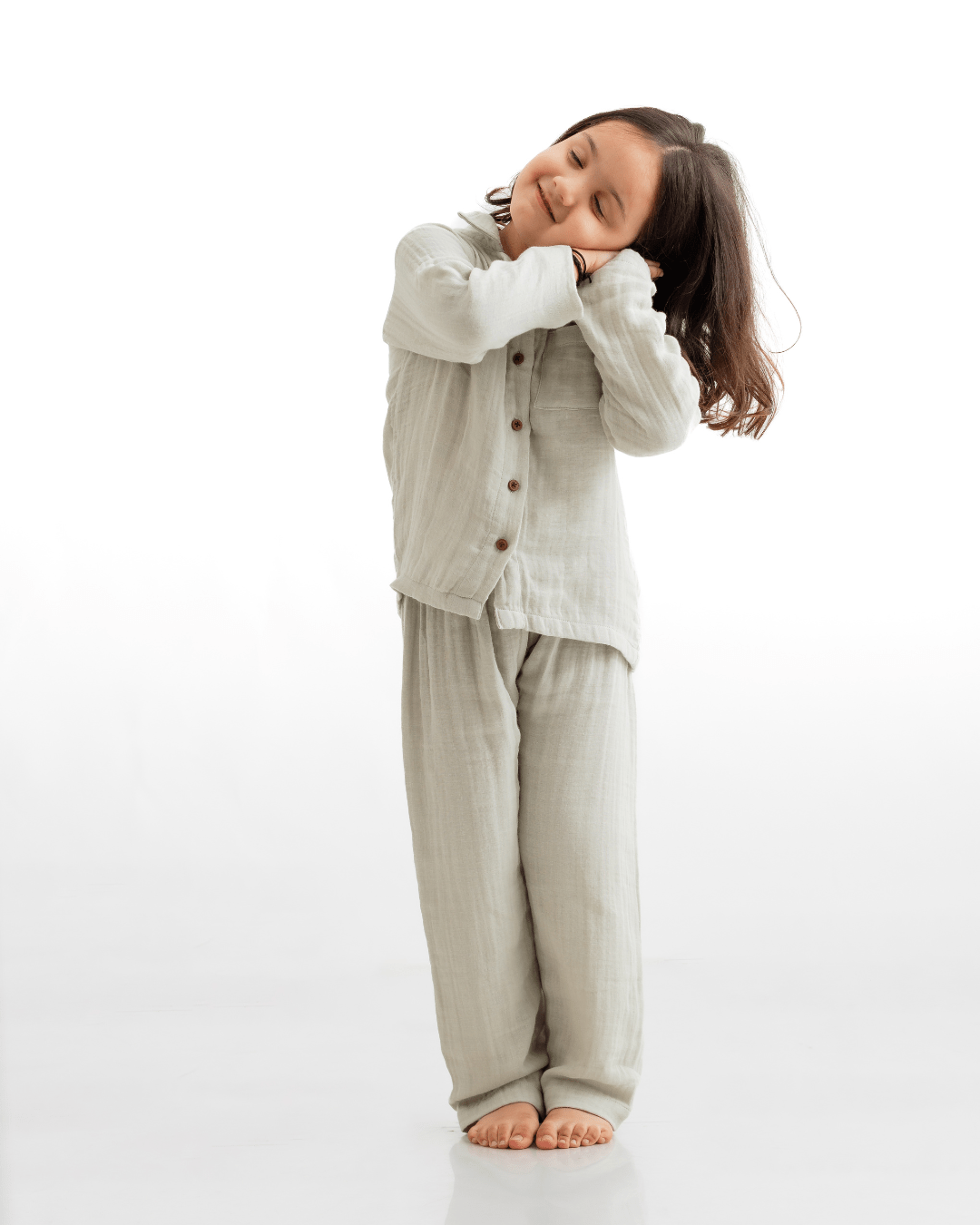 Zoey night suit Olive Hush Organic Muslin Nightsuit