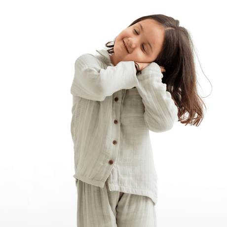 Zoey night suit Olive Hush Organic Muslin Nightsuit