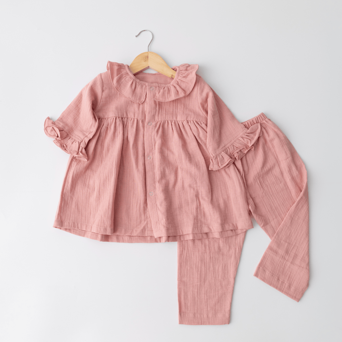 Zoey night suit Ruffle Rose Muslin Kids Night Suit (Personalised)