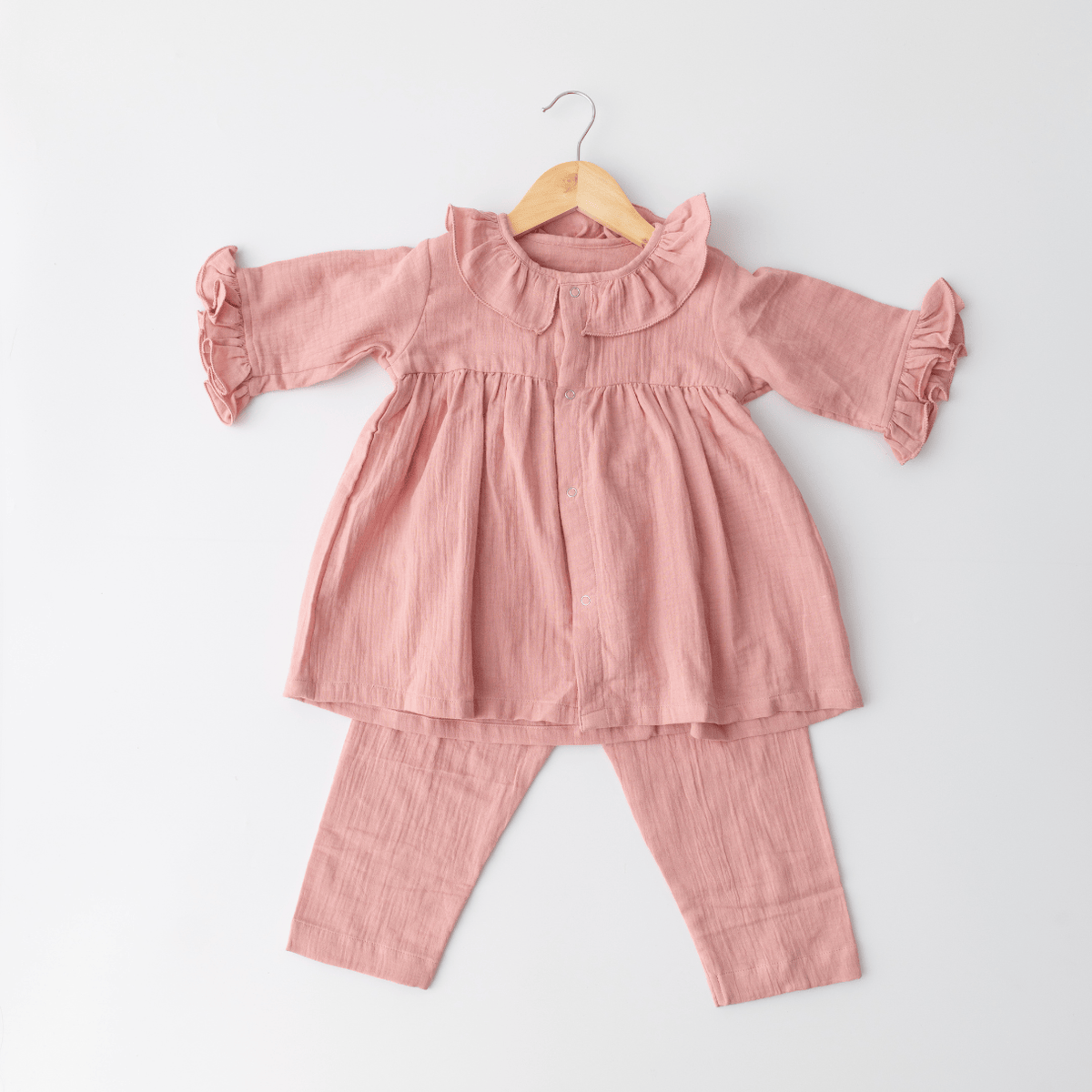 Zoey night suit Ruffle Rose Muslin Kids Night Suit (Personalised)
