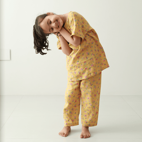 Zoey night suit Sunehri Snuggles Muslin Nightsuit (Short Sleeves)