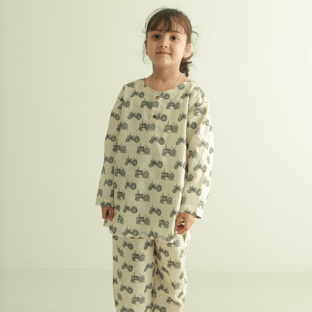 Zoey night suit Tractor Trooper Kurta Style Night Suit - (Cambric Cotton)