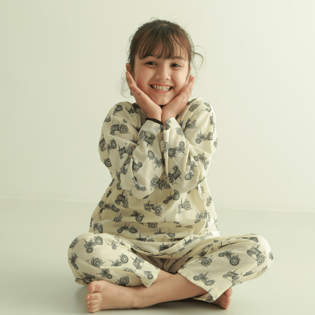 Zoey night suit Tractor Trooper Kurta Style Night Suit - (Cambric Cotton)