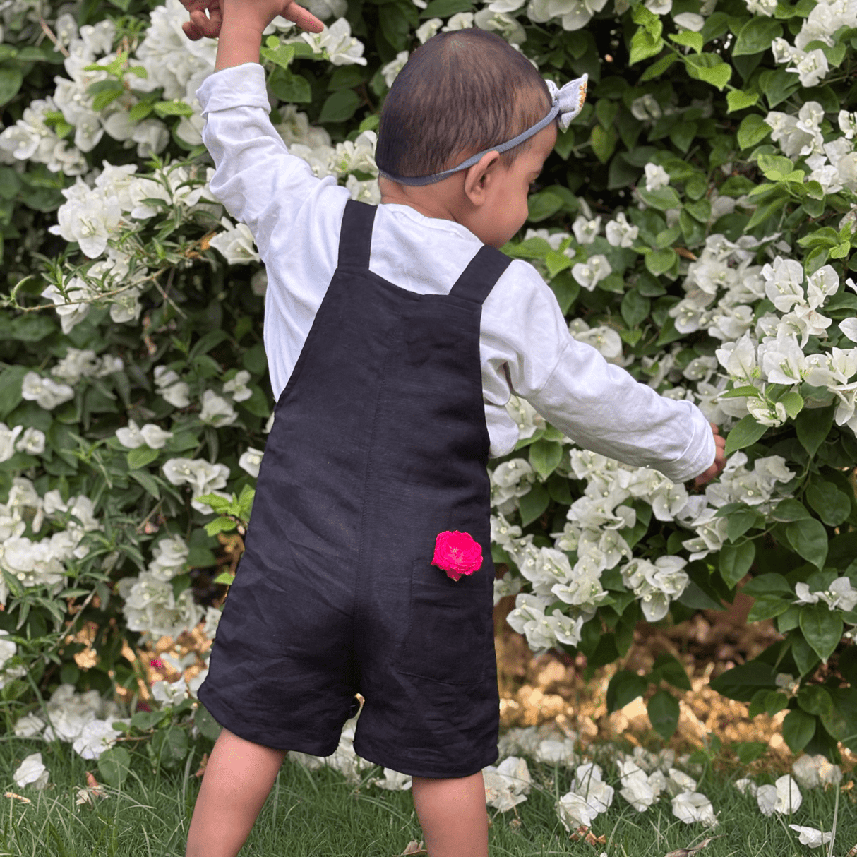 Zoey romper Pocketful of Play Linen Cotton Unisex Dungaree (Black)