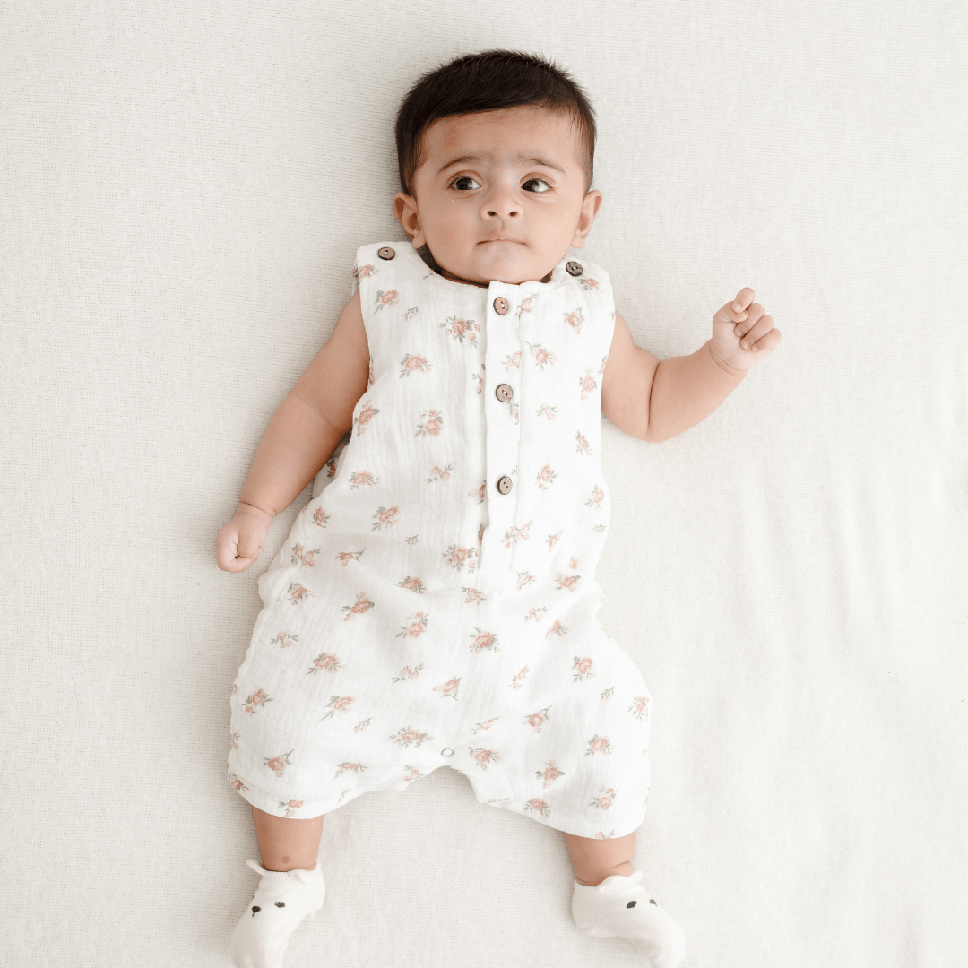 Zoey romper Vintage Rose Double Layer Muslin Romper/Jumpsuit/Playsuit