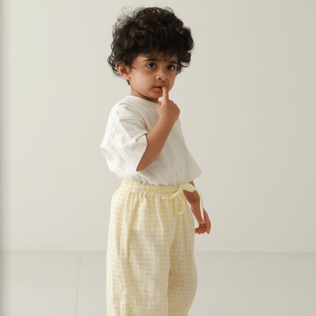 Zoey romper Zoey Everyday Pants - Lemonade Checks (Muslin Cotton)