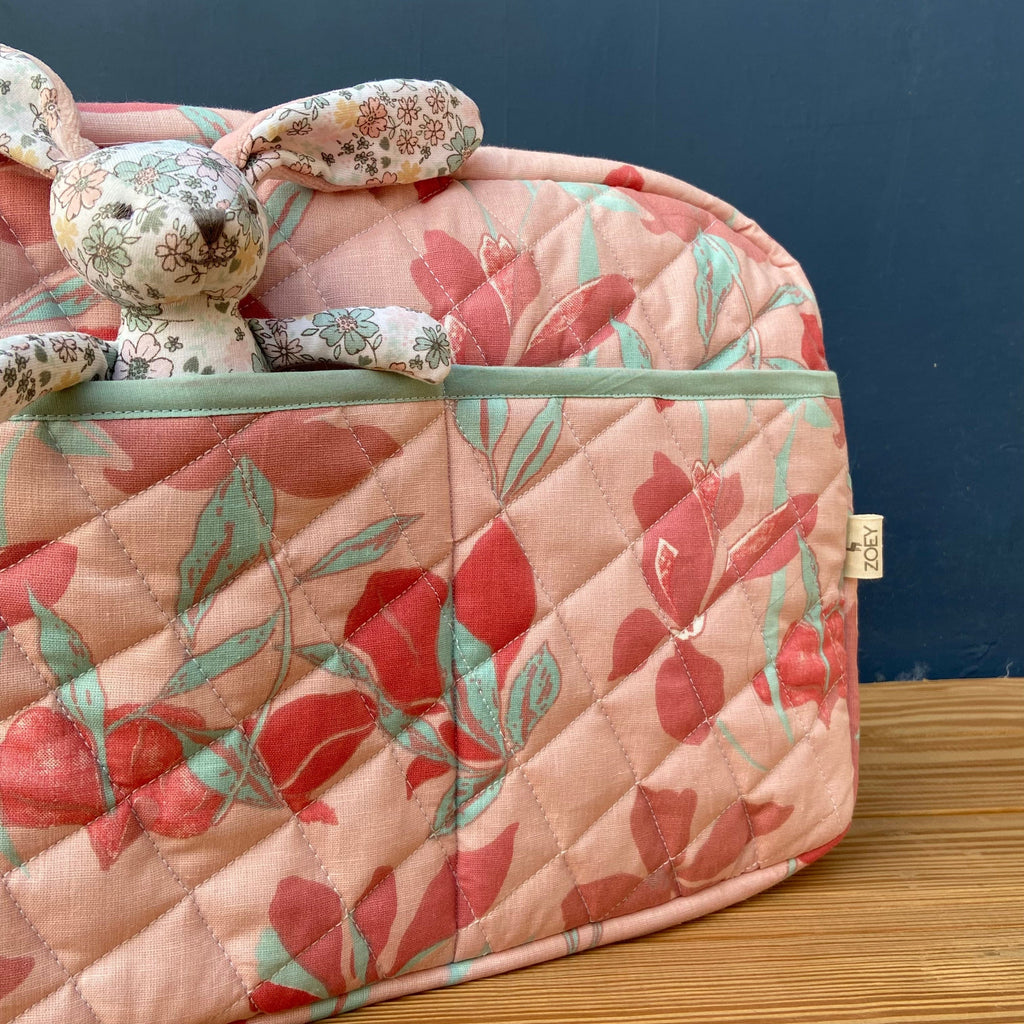 Zoey diaper bag Oriental Lilies Diaper Bag (100% Cotton with diamond Quilting)