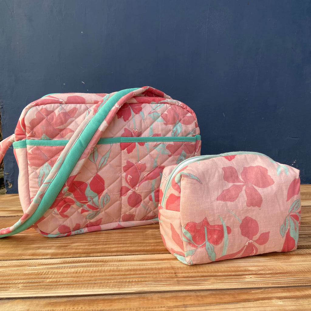Zoey diaper bag With Cotton Toiletry Pouch Oriental Lilies Diaper Bag (100% Cotton with diamond Quilting)