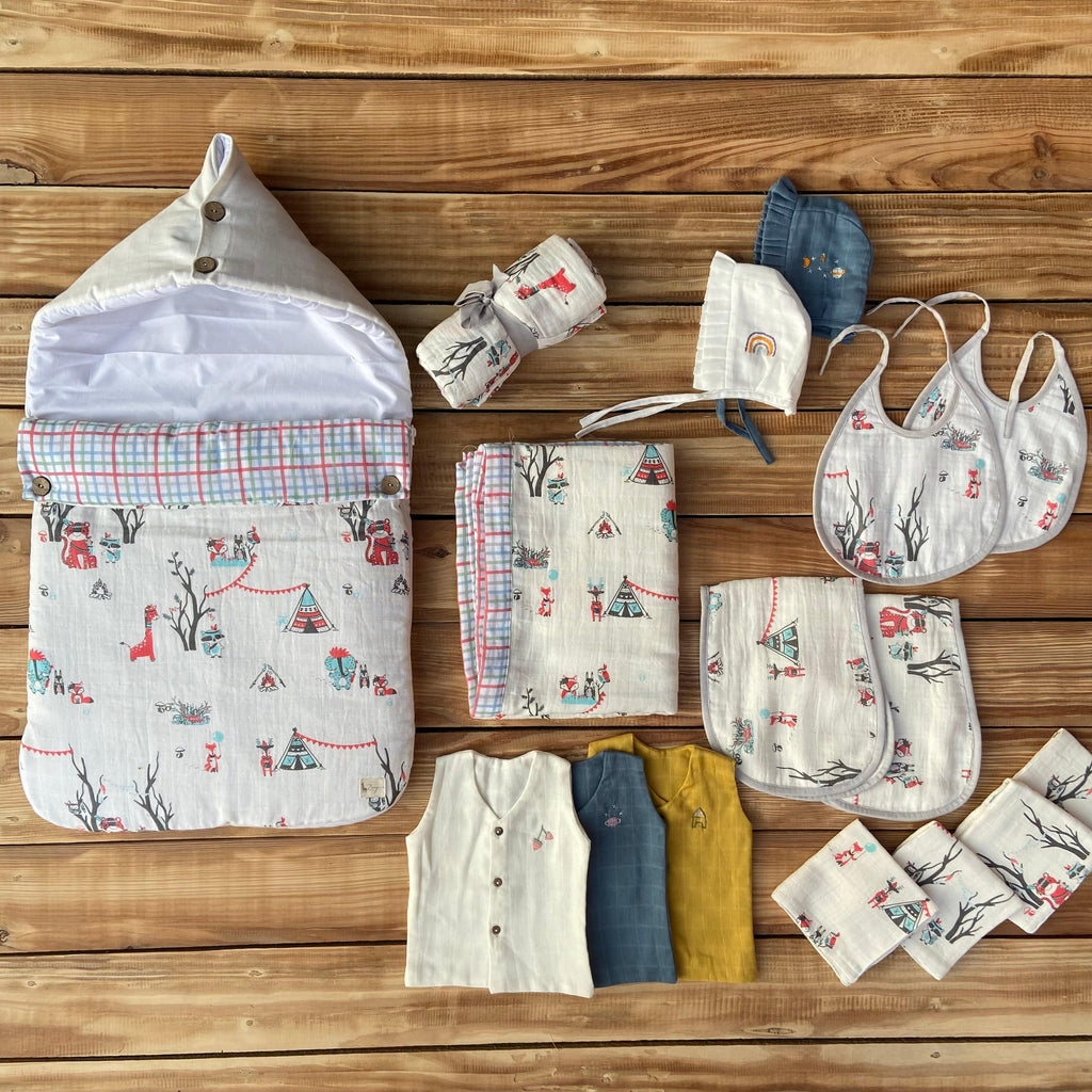 Zoey save on combos Hospital Bag Must Haves - Bohemian Theme (total 16 Muslin Items)